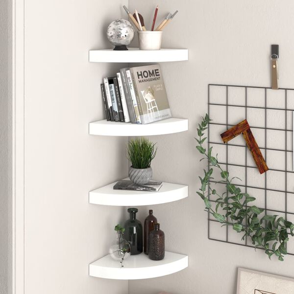 vidaXL Floating Corner Shelves 4 pcs High Gloss White 25x25x3.8 cm MDF