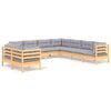 vidaXL 9 Piece Garden Lounge Set with Grey Cushions Solid Pinewood