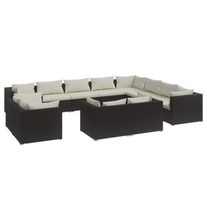 vidaXL 12 Piece Garden Lounge Set with Cushions Black Poly Rattan