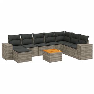 vidaXL 9 Piece Garden Sofa Set with Cushions Grey Poly Rattan