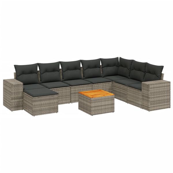 vidaXL 9 Piece Garden Sofa Set with Cushions Grey Poly Rattan