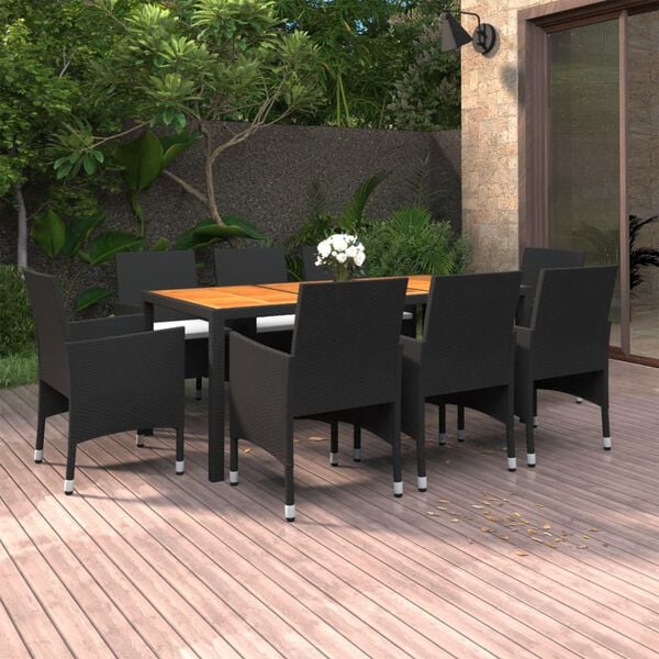 vidaXL 9 Piece Garden Dining Set Poly Rattan Black