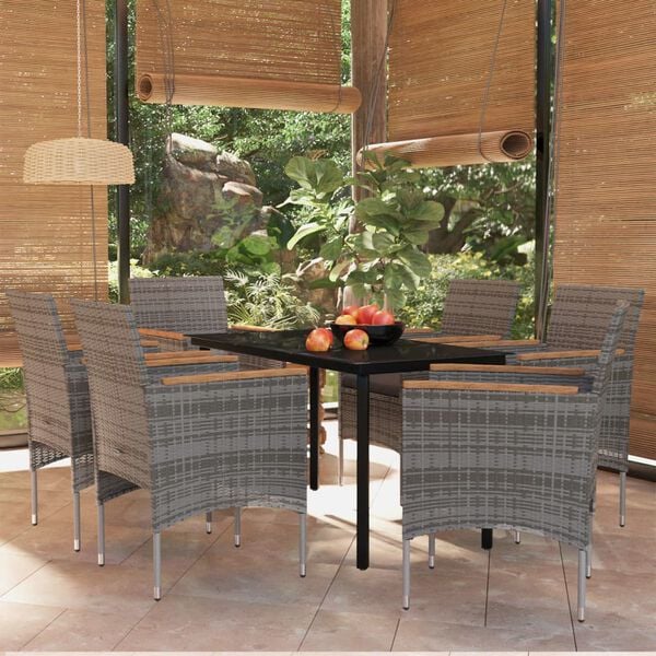 vidaXL 7 Piece Outdoor Dining Set with Cushions Grey and Black
