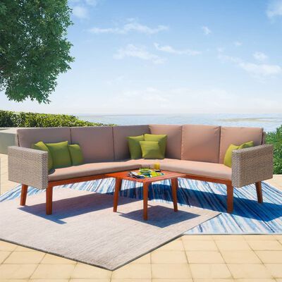 vidaXL 4 Piece Garden Lounge Set with Cushions Poly Rattan Grey