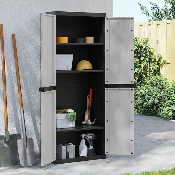 vidaXL Outdoor Storage Cabinet Grey and Black 65x37x165 cm PP