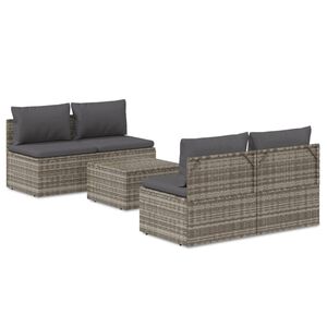 vidaXL 5 Piece Garden Lounge Set with Cushions Grey Poly Rattan