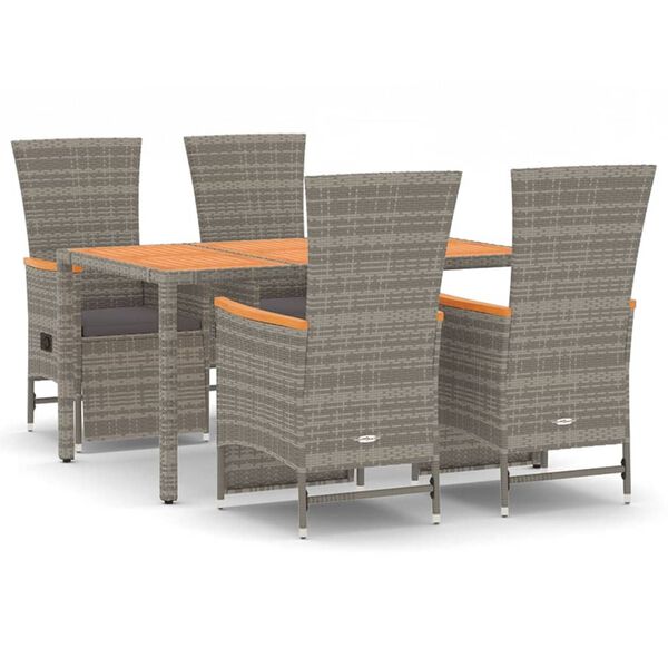 vidaXL 5 Piece Garden Dining Set with Cushions Grey Poly Rattan