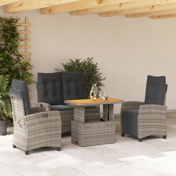 vidaXL 4 Piece Garden Dining Set with Cushions Grey Poly Rattan