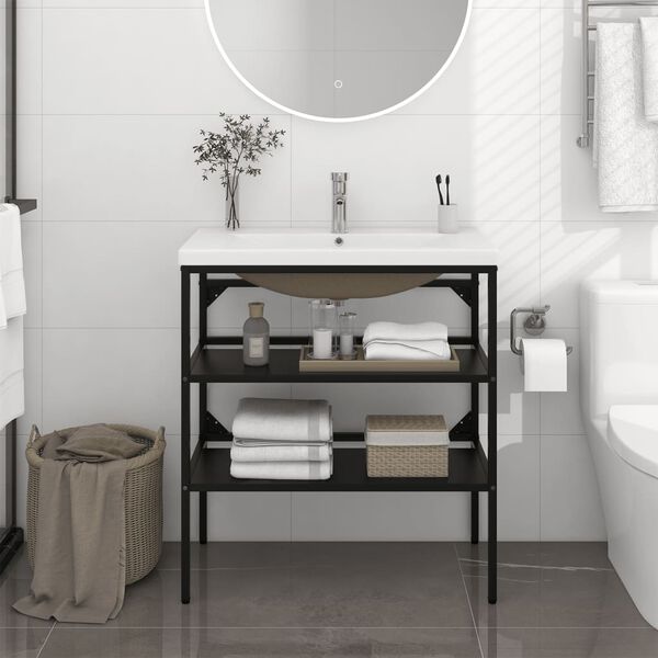 vidaXL Bathroom Washbasin Frame with Built-in Basin Black Iron