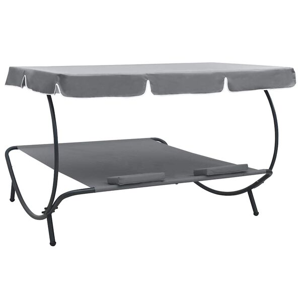 vidaXL Outdoor Lounge Bed with Canopy and Pillows Grey