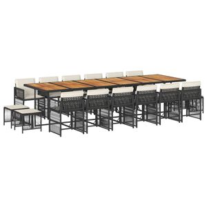vidaXL 17 Piece Garden Dining Set with Cushions Black Poly Rattan