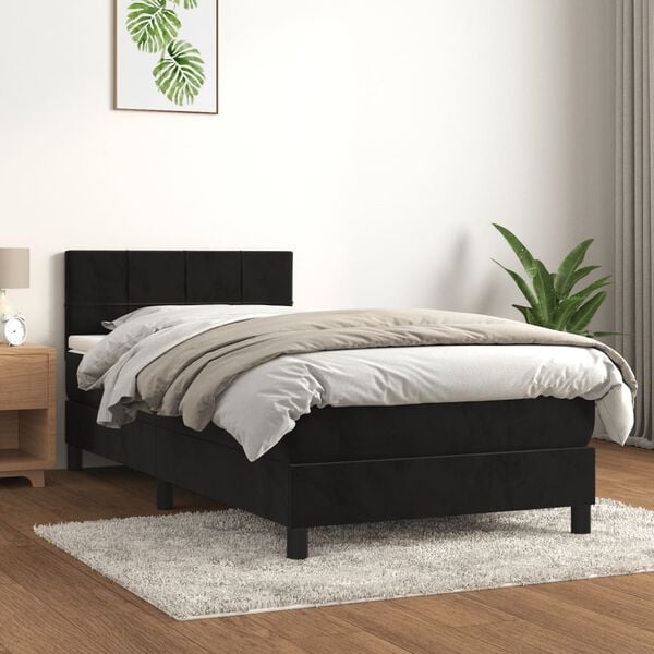 vidaXL Box Spring Bed with Mattress Black 106x203 cm King Single Size Velvet