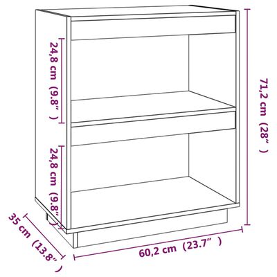 vidaXL Book Cabinet Black 60x35x71 cm Solid Wood Pine