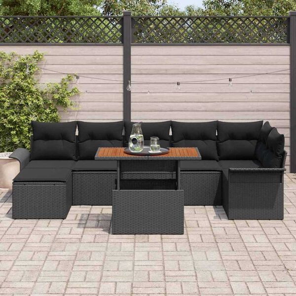 vidaXL Garden Sofa Set with Storage 8 pcs Black Poly rattan