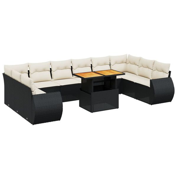 vidaXL 11 Piece Garden Sofa Set with Cushions Black Poly Rattan