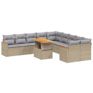 vidaXL 11 Piece Garden Sofa Set with Cushions Beige Poly Rattan