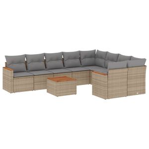 vidaXL 10 Piece Garden Sofa Set with Cushions Beige Poly Rattan