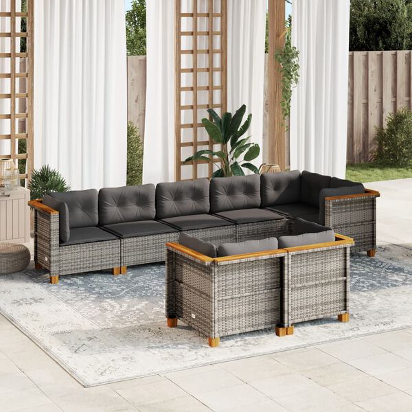 vidaXL 8 Piece Garden Sofa Set with Cushions Grey Poly Rattan