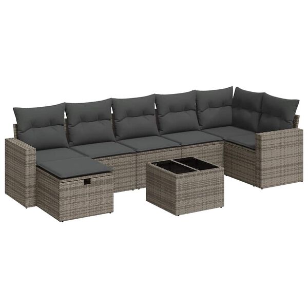 vidaXL 8 Piece Garden Sofa Set with Cushions Grey Poly Rattan