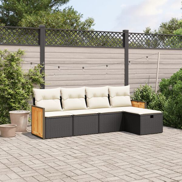 vidaXL 5 Piece Garden Sofa Set with Cushions Black Poly Rattan