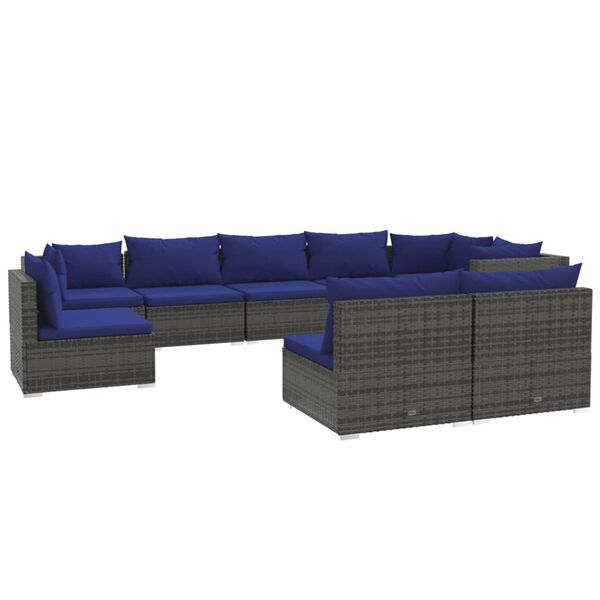 vidaXL 9 Piece Garden Lounge Set with Cushions Poly Rattan Grey