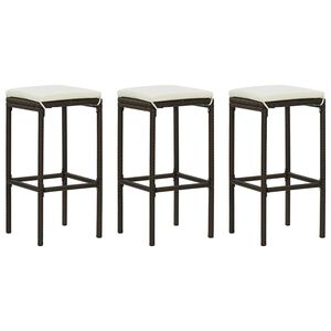 vidaXL Bar Stools with Cushions 3 pcs Brown Poly Rattan