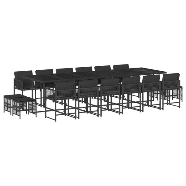 vidaXL 17 Piece Garden Dining Set with Cushions Black Poly Rattan