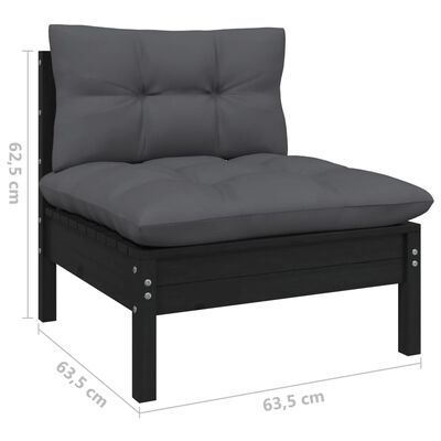 vidaXL 4 Piece Garden Lounge Set with Cushions Black Pinewood