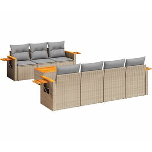 vidaXL 8 Piece Garden Sofa Set with Cushions Beige Poly Rattan