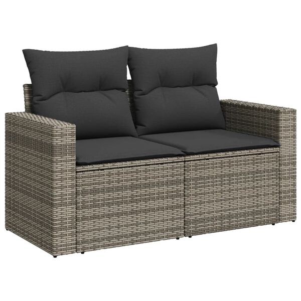 vidaXL Garden Sofa with Cushions 2-Seater Grey Poly Rattan