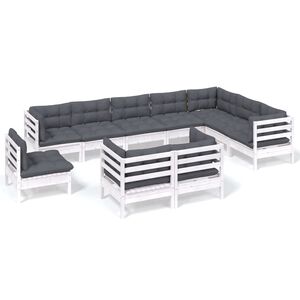 vidaXL 10 Piece Garden Lounge Set with Cushions White Solid Pinewood