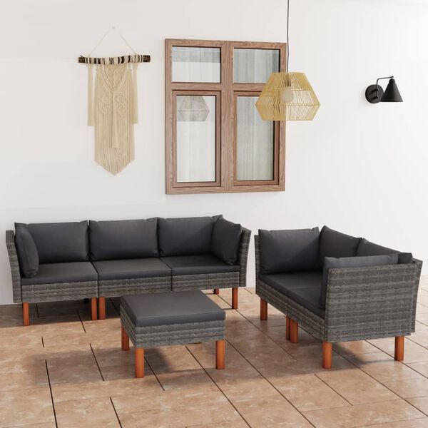 vidaXL 6 Piece Garden Lounge Set with Cushions Poly Rattan Grey