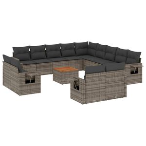 vidaXL 14 Piece Garden Sofa Set with Cushions Grey Poly Rattan