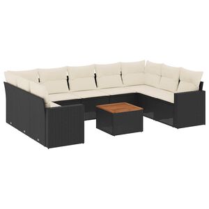 vidaXL 10 Piece Garden Sofa Set with Cushions Black Poly Rattan