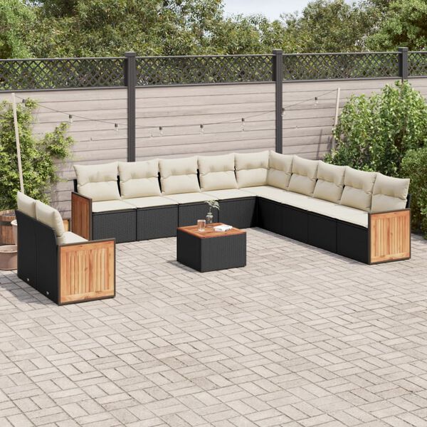 vidaXL 12 Piece Garden Sofa Set with Cushions Black Poly Rattan