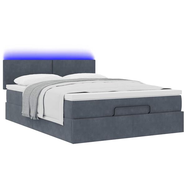vidaXL Ottoman Bed with Mattress & LEDs Dark Grey Double Velvet