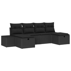 vidaXL Garden Sofa Set with Cushion 6 pcs Black Poly Rattan