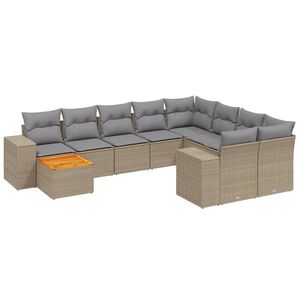 vidaXL 11 Piece Garden Sofa Set with Cushions Beige Poly Rattan