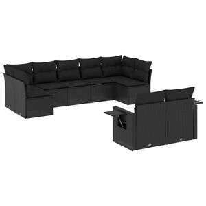 vidaXL 9 Piece Garden Sofa Set with Cushions Black Poly Rattan