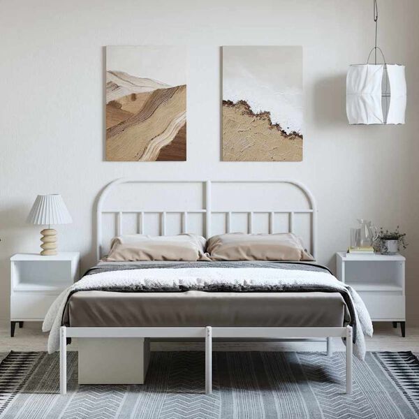 vidaXL Metal Bed Frame without Mattress with Headboard White 135x190cm