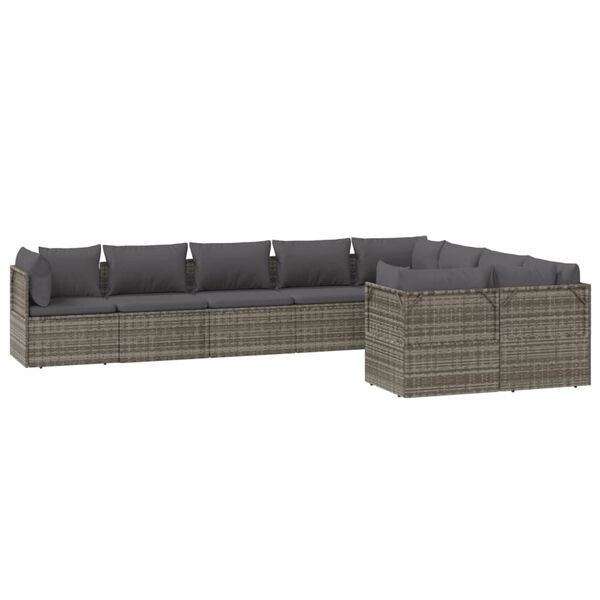 vidaXL 9 Piece Garden Lounge Set with Cushions Grey Poly Rattan