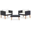 vidaXL 3 Piece Garden Lounge Set with Cushions Poly Rattan Black
