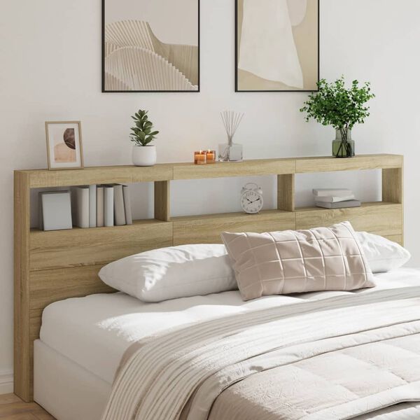 vidaXL Headboard Cabinet with LED Sonoma Oak 220x17x102 cm