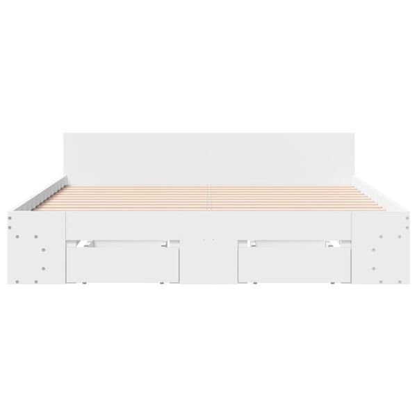 vidaXL Bed Frame with Drawers without Mattress White 150x200 cm King Size