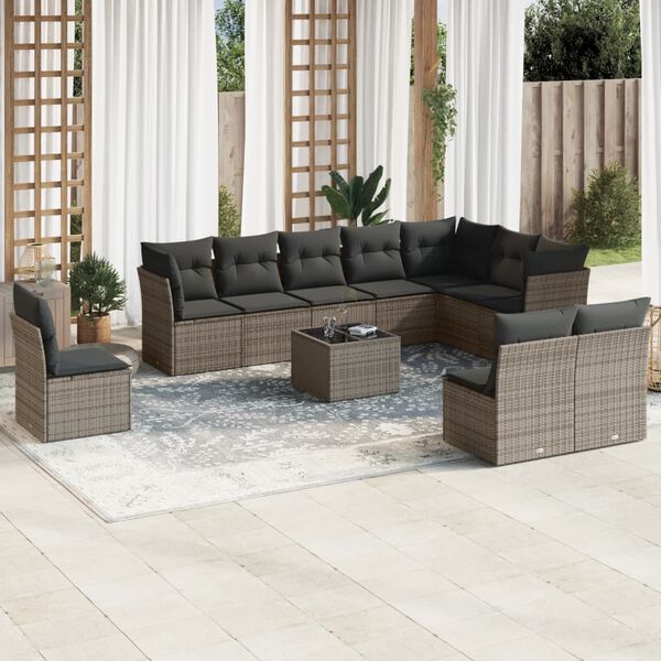 vidaXL 11 Piece Garden Sofa Set with Cushions Grey Poly Rattan