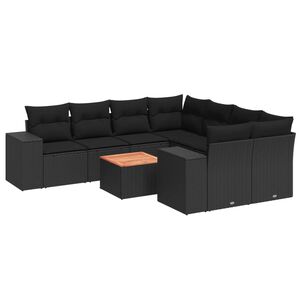 vidaXL 9 Piece Garden Sofa Set with Cushions Black Poly Rattan
