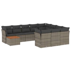 vidaXL 11 Piece Garden Sofa Set with Cushions Grey Poly Rattan