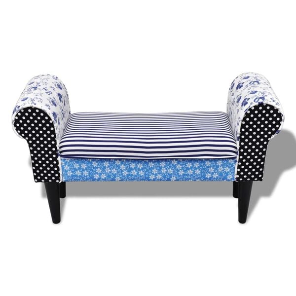 Patchwork Bench Country Living Style Blue & White