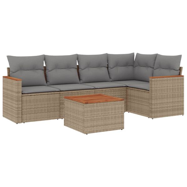vidaXL 6 Piece Garden Sofa Set with Cushions Mix Beige Poly Rattan