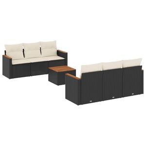 vidaXL 7 Piece Garden Sofa Set with Cushions Black Poly Rattan